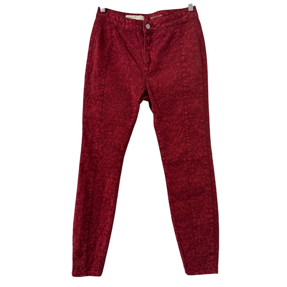 Anthropologie Pilcro Womens Red Flocked High Waisted Jeans 28‎ Bohemian Vampy
